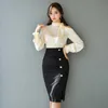 Han edition strapless silk fashion show thin package hip skirt of tall waist shirts 210602