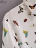 Vogels Print Shirts 35% Katoen Vrouwelijke Tops Mode Lente Zomer Losse Casual Dames Shirt Butterfly White 210430