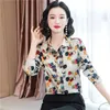 Office Lady Long-Sleeve Floral Button Cardigan Women Blouse Printed Satin Silk Tops för Plus Size Ladies Shirt 10723 210518