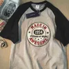 Ren bomull kortärmad amerikansk retro raglan kontrast t-shirt för män kvinnor hong kong stil hajuku övre kläder 210623