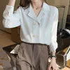 Col en V en mousseline de soie blouse femme chemise blanche femme blouses femme printemps à manches longues harajuku chemise ample Vintage hauts 33E 210420