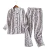 Pigiama leopardato vintage da donna 100% cotone spazzolato pigiama invernale da donna pigiama in flanella per donna 210831