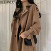 Корейский abrigos Mujer Invierno Сплошная двубортная траншея пальто винтажные элегантные осенние куртки 19198 210415