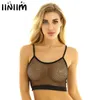 iiniim Women Hollow Out Crop Top Femme See-through Clubwear Strappy Mesh Bralette Short SleevelVest Crop Tank Top X0507