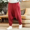 Men's Casual Loose Pure Color Hip Hop Style Joggers Men Cotton And Linen Length Pants Cargo Pantalon Homme