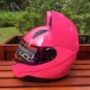 Мотоциклетные шлемы зимнее шлем полное лицо гонки Unisex Capacete Pink милый