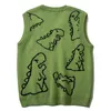 LACIBLE Harajuku Knitted Vest Tops Men Dinosaur Graffiti Graphic Sleeveless Vest Loose Casual Kintted Tank Pullover Streetwear 211102
