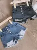 Kids Girl Short Jeans Pants Baby s Ripped Shorts Fashion Children Buttons Cowboy 2-14 Yrs Teens Clothes 210723