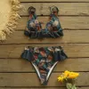 Sexy Leaf Print Bikini Set Bathing Suit Cute Swimwear Women Swimsuit Ruffle High Waist Maillot De Bain 210630
