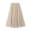 Sweet Tulle Spódnice Kobiet Midi Plisowane kropki Spódnicy Kobiety Wiosna Moda Elastyczna Wysoka Talia Mesh Tutu 210524
