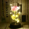 Confezione regalo Copertura in vetro Bellissima romantica imitazione lamina d'oro Rosa Fiore eterno Sapone Celebrazione luminosa a LED