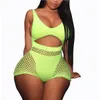 Kabaretka Mesh Neon Swimsuit Dwie Kawałki Stroje Kąpielowe Wysokiej Pięci Monokini Tanga Kostium do pływania dla kobiet Beachwear Stringi Swim Siatek Y19052702