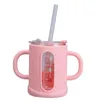 1 set of baby feeding cups, children's silicone microwave oven heated glass cups, baby milk cups with graduated straws 211027