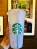 Starbucks Mok 24 oz/710 ml Plastic Tumbler Herbruikbare Zwarte Drinken Platte Bodem Cup Pijler Vorm Deksel Stro 100 STUKS verzonden door DHL