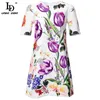 Fashion Runway Summer Vintage Mini abito donna manica corta O-Collo Flower Print Ladies Holiday Party Vestid 210522