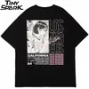 Hommes Streetwear Hip Hop T-shirt Anime Girl Fumer Lettre Imprimer T-Shirt Harajuku Coton D'été À Manches Courtes T-shirt Noir 210716