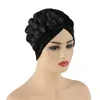 Femmes fleurs à volants Turban casquettes musulman élastique foulard Bonnet velours dames cheveux accessoires indien casquette Turbante arabe mode