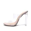 Kapcie NXY 2022 Summer Woman Shoes High Heels Pantofle Otwórz Odizolowywanie Przezroczyste PCV Clear High-Heeled Ladies Heel Nude Rozmiar 35-42 220125