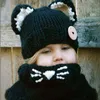 Bonnet d'hiver fait à la main en forme de renard pour enfants, 2 pièces/ensemble, chapeaux tricotés avec animaux de dessin animé, pour garçons et filles, écharpe chaude en tricot, cadeau