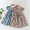 Mädchen Blumenkleid 3-10Y Kinder Baumwolle Vintage Kleidung Kinder Blume gedruckt 2021 Sommer Neue Blasenhülse Prinzessin Kleider Q0716