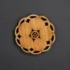 Natural Bamboo Table Mat Cup Coaster Tea Cup Pad Retro Lotus Carving Eco-friendly Round Heat Insulation Teaware Accessories RRE11010