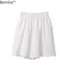 Bornsra 100% хлопок спортивные брюки женские летние с высокой талией Свободные и тонкие повседневные короткие чистые цвета 21115