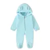 kids Rompers girls boys Solid color zipper romper infant toddler Hooded plus velvet Wrap foot Jumpsuits Spring Autumn Winter fashion Boutique baby clothes