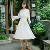 Mori Mädchen Elegante Frauen Lange Spitze Kleid Rüschen Kragen Aushöhlen Femme Kleid Flare Hülse Frühling Herbst Dame Schlank Prinzessin 210520