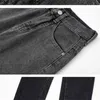 [Eam] Hög midja Grå Denim Lång Casual Wide Leg Jeans Nya Lösa Kvinnor Byxor Mode Tide Vår Höst 2021 1DE0177 Q0801