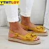 Sommar Casual Bow Slips Kvinnor Sandaler Spänne Rem Flats Skor Kvinna Solid Färg Peep Toe Sandalias Mujer Fashion Zapato Mujer 0 x0526