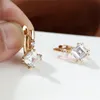 Hoop Earrings & Huggie Charm Rose Gold Color Wedding Geometric Square Small Stone White Zircon Purple Crystal For WomenHoop