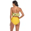Mulheres de roupas de banho femininas Mulheres Retro Retro Cintura de duas peças Halter babados Fluxo Summer 2021 Bathing Suit de maiô Bikinis Roupas femininas