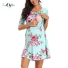 Women's Floral Maternity Dress Nursing Nightgown för amning Nightshirt Sleepwear Half Sleeve Round Neck Gravid 210918