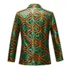 Men's Sequins Embroidery Floral Blazers Gold Green Lapel Single Button Slim Fit Tuxedo Jacket Singer Host Stage Evening Party Blazer Performance Costume