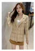Vintage Golden Single-Button Tweed Jacket Coat Autumn Winter Fashion Pockets Plaid Ladies Outerwear Casual Casaco Femme 210514