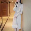 Beiyingni Women Wool Sweater Dress Casual Solid Color Belted Midi Knitted Dresses Korean Warm Thicken Stylish Dress Female Robe Y1204