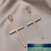 Orecchini pendenti con perle di zirconi minimalisti coreani per le donne Orecchini semplici con croce geometrica Ciondolo con strass per ragazze Mujer Gioielli Prezzo di fabbrica Design esperto Qualità