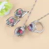 Kleurrijke zirkoon ketting en clip oorbellen bruiloft sieraden sets met zilveren kleur bruids accessoires armband voor vrouwen H1022
