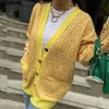 TAOVK Pull tricoté pour femme Motif diamant Boutons à boutonnage simple Cardigan en tricot décontracté lâche 211011