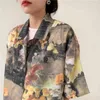 Camicie da donna vintage con pittura a olio camicetta estiva a maniche corte colletto con bottoni fiore coreano 210427