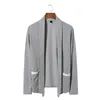 Mens Lightweight Cardigan Sweater Shawl Collar Open Front Långärmad Sticka Slim Fit Cashmere Tröjor med fickor Jersey Hombre Y0907