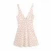 Sweet Women V Neck Draw Back Dress Summer Fashion Ladies College Style Cute Female Printed Mini Sling 210515