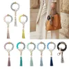 Link Chain Natural Wood Eye Charm Armband Keychain Wristlet Leather Tassel Food Grade Silicone Bead Key Ring for Women Dropship266x