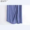 Zevity المرأة الأزياء الصلبة اللون معقود عالية سبليت عارضة ضئيلة خط تنورة faldas موهير السيدات شيك الظهر سستة التنانير QUN745 210621