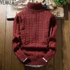 2019 Nya Mäns Solid Färg Twist Turtleneck Tröja Man Höst Vinter Slim Fit Stickade Pullovers Casual High Neck Tops Y0907