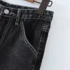 BBWM Jeans da donna Pantaloni in denim a vita alta stile nero con utensili Pantaloni lavati retrò primavera autunno 210520