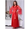 Kvinnor Sexig sidenklädsel Sleepwear Babydoll Lace Lingerie Belt Bath Robe Nightwear Plus Size Female Bathrobes 668