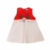 Baby Girls Christmas Red Cashmere Dress Kids Cartoon Xmas Elk Reindeer Skirt Classic Color Patchwork Warm Overall Party Princess Dresses Cos