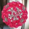 Flores decorativas grinaldas de 1pc/lote de vinho vermelho buquê de casamento de fita vermelha com diamante para decoração