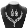 Overdrijving zilveren kleur kristal choker ketting oorbellen bruiloft sieraden set voor vrouwen water drop bruids geschenk